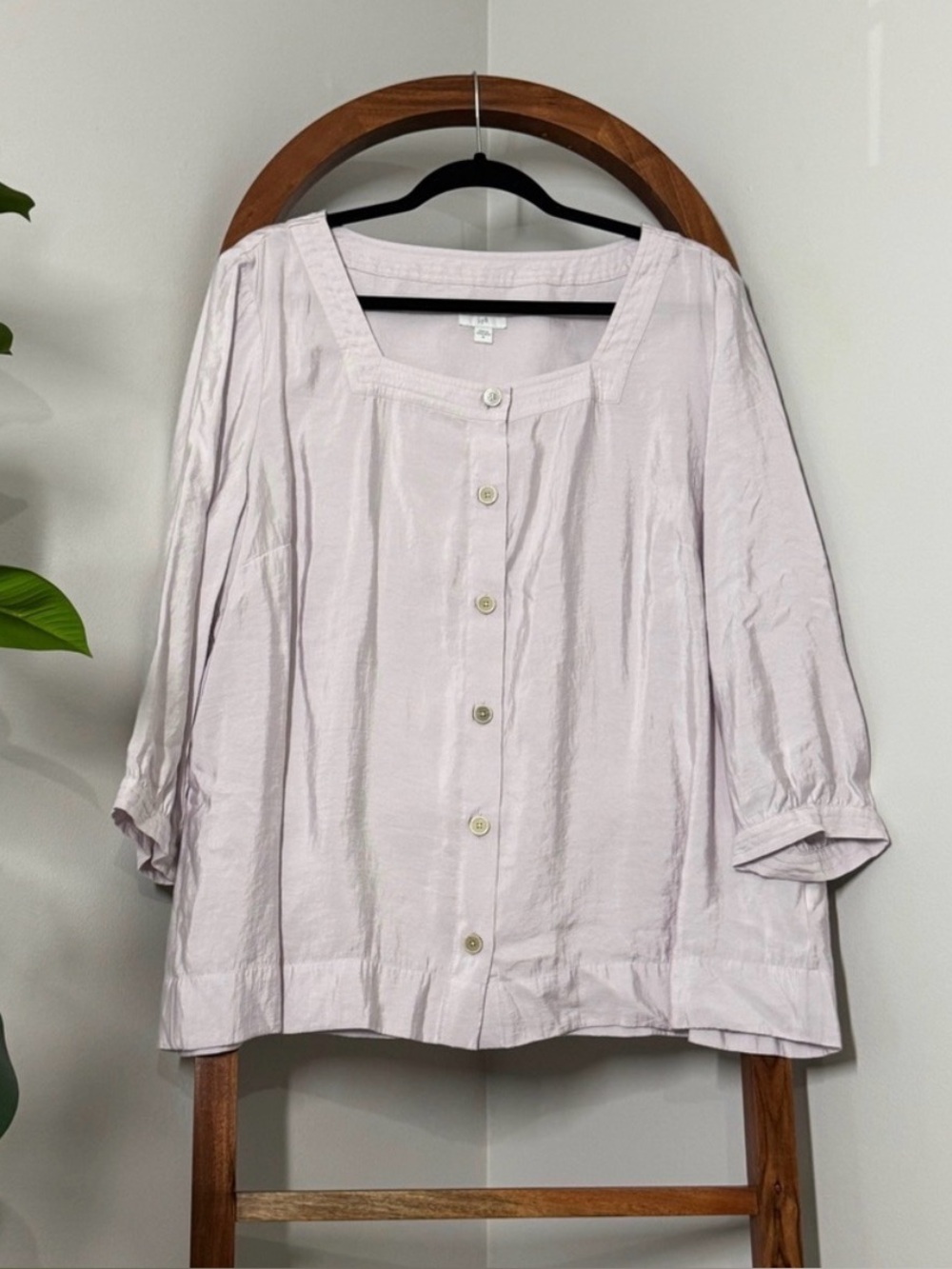 J. Jill XL Pastel Lilac Lavender Modal Blend Button Front 3/4 Sleeve Blouse